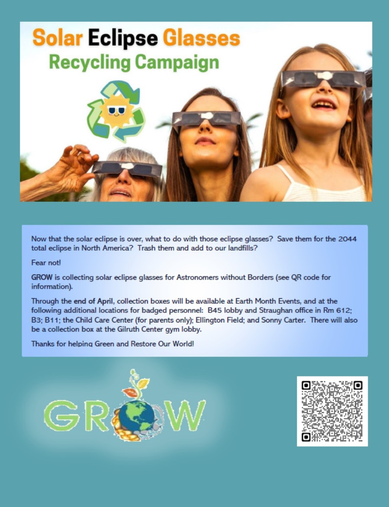 Flyer for solar eclipse glasses recycling.